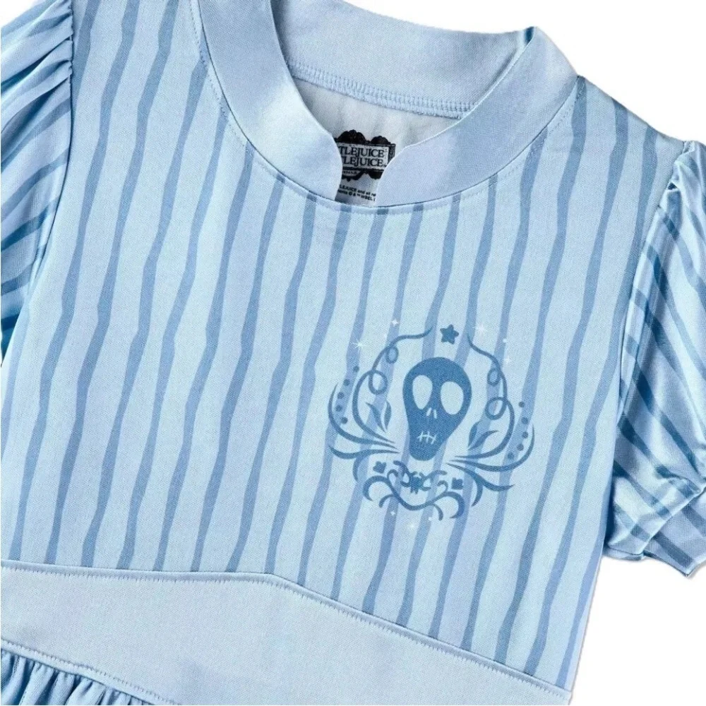 Blue Theater Costume with Puff Sleeves and Embroidered Details